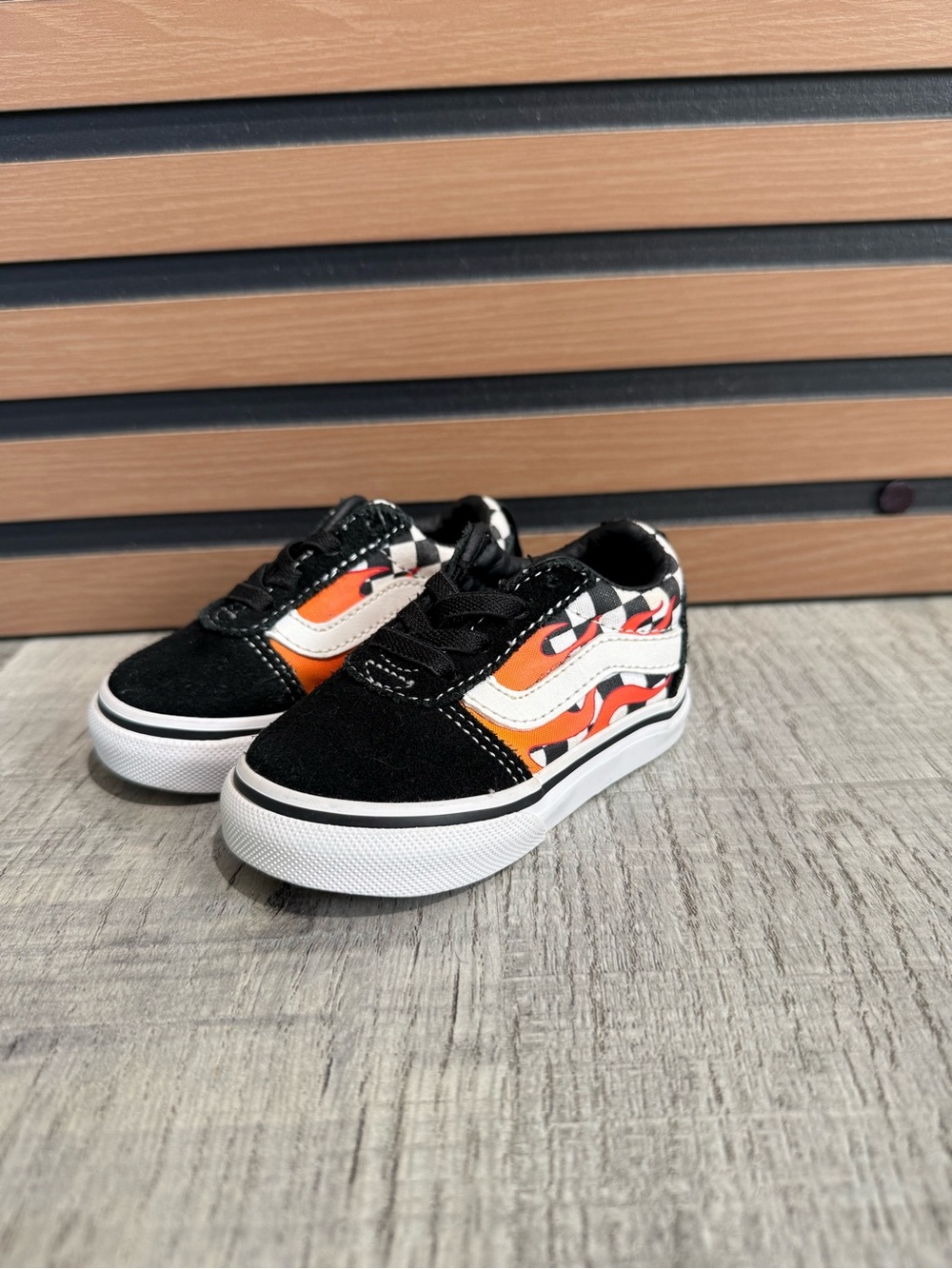 Kids Black Sneakers with Orange Flame Accent